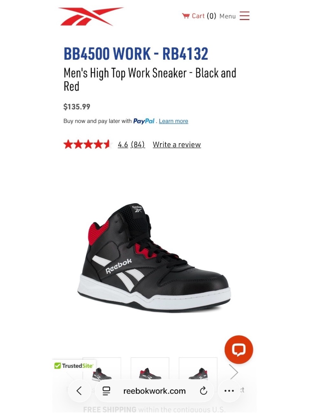 NWT Reebok BB4500 Work - RB4132 Men’s High-Top Work Sneaker size 10.5